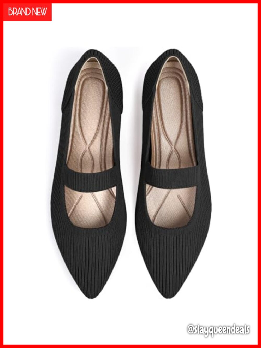 Women's Knit Pointed Toe Mary Jane Ballet Flats Comfortable Dressy Shoes